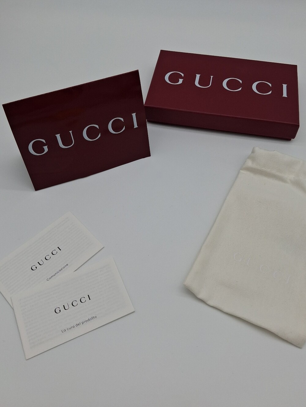 GUCCI Burgundy Gift Box Dust Bag Shopping Bag Care Cards Packaging Set